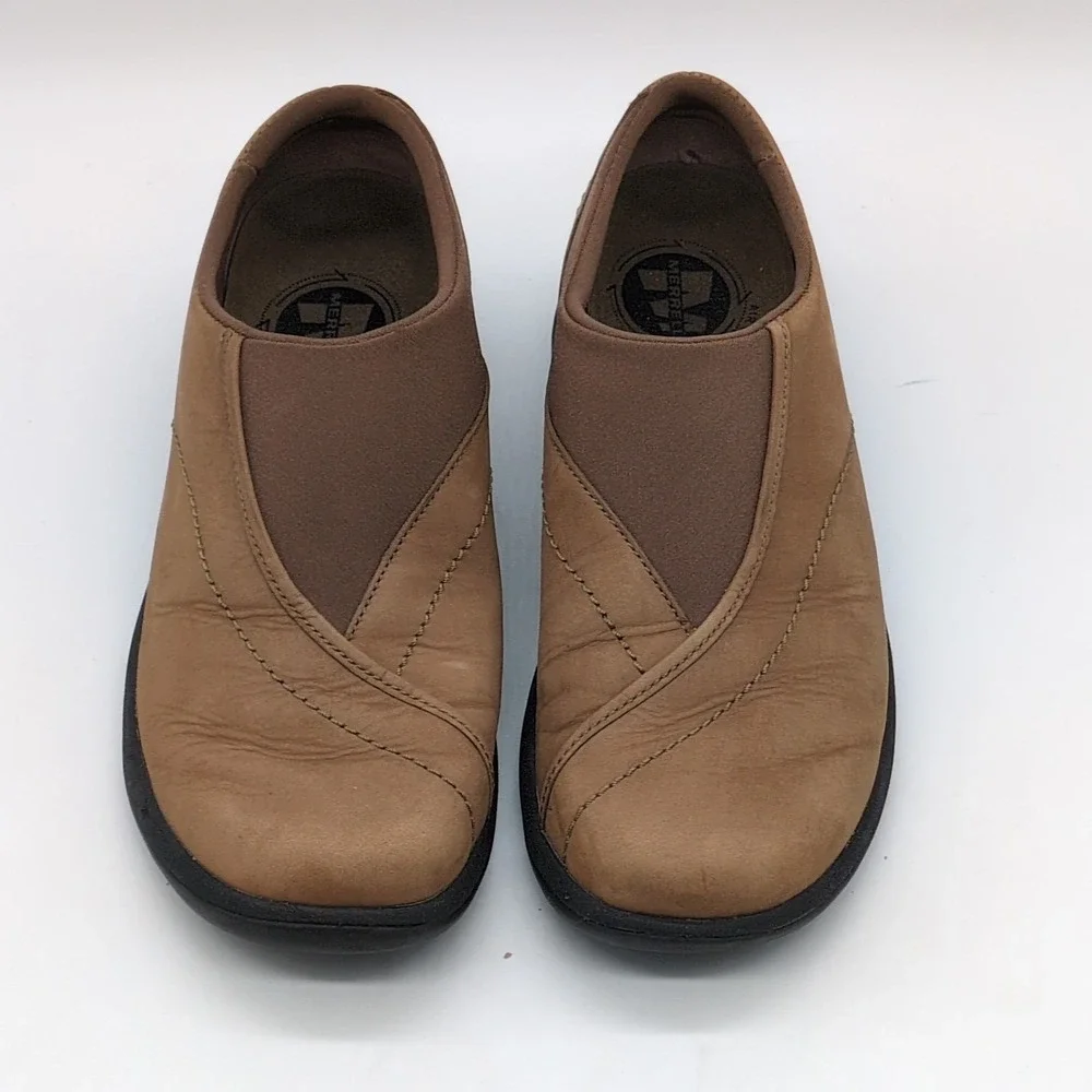 Merrell Shoes Womens Topo Curve Brown 7 Leather Loafers Stretch Air‎ Cushion